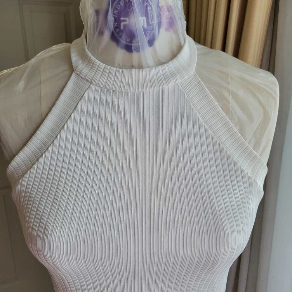 Bebe White Ribbed Fitted Tank Top - Picture 4 of 6